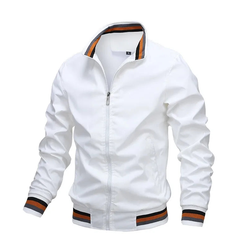Jaqueta Masculina Casual com Gola para Outono e Inverno - Casaco com Zíper, Ideal para Esportes ao Ar Livre, Blusão à Prova d'Água, Estilo Bombardeiro.