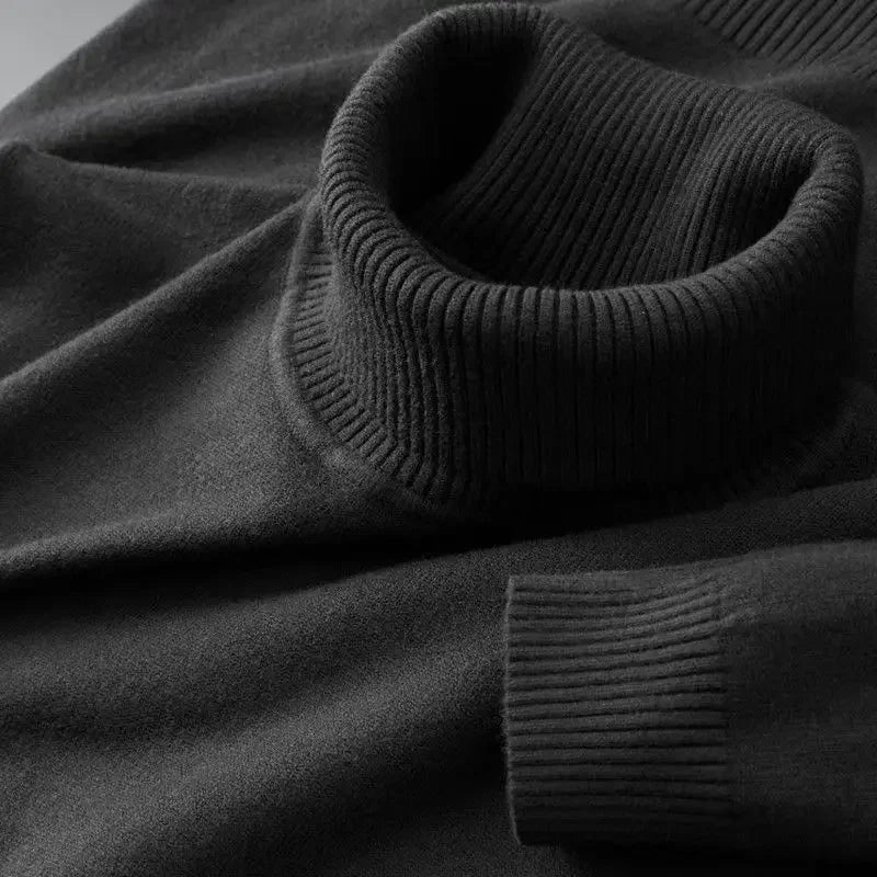 Novos suéteres de malha masculinos, em cores sólidas, com gola alta e respirável. Pullovers quentes para uso ao ar livre, básicos, de streetwear, ideais para o outono e para negócios.