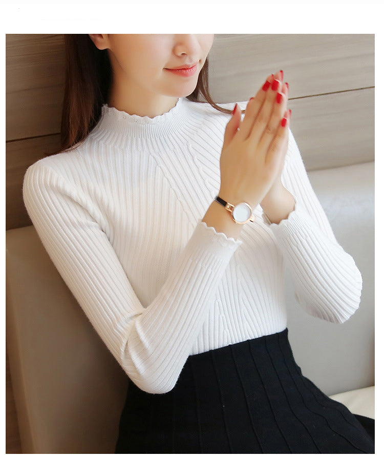 Aproveite a temporada de outono com estilo! A blusa feminina Eveisi apresenta um sofisticado mock neck e delicados babados, perfeita para compor looks casuais e elegantes.