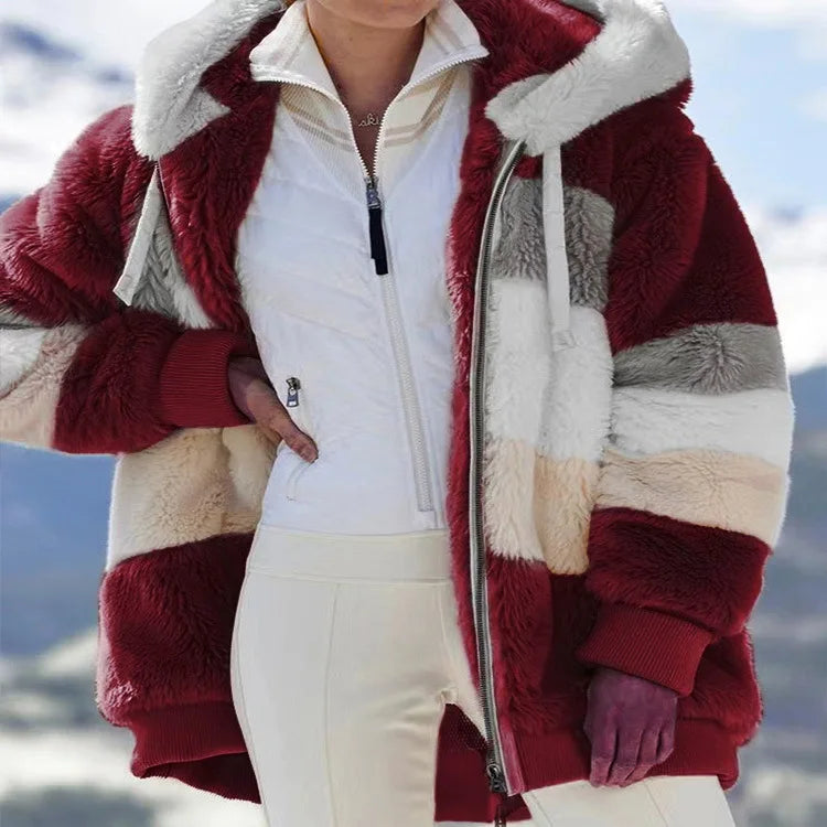 Jaqueta Oversized Feminina - Nova para Outono e Inverno de 2023, Quente, com Bolso de Pelúcia e Capuz, Estilo Streetwear, Solta, Roupas Externas para Mulheres.