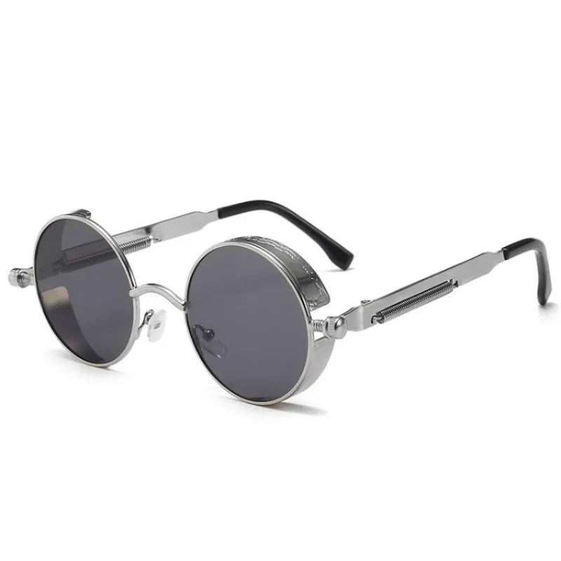 Óculos de sol Steampunk clássicos unissex. Óculos de sol retrô redondos com armação de metal.