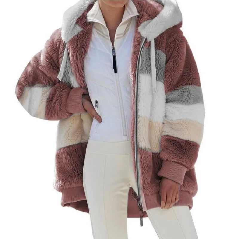 Jaqueta Oversized Feminina - Nova para Outono e Inverno de 2023, Quente, com Bolso de Pelúcia e Capuz, Estilo Streetwear, Solta, Roupas Externas para Mulheres.