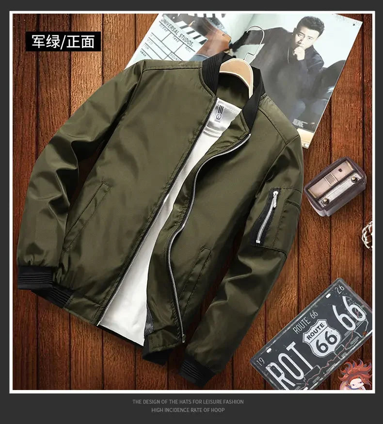 Jaqueta Masculina de Outono - Manga Longa, Uniforme de Beisebol, À Prova de Vento, Ideal para Ciclismo, Jaqueta Fina Sólida com Zíper, Casual e Esportiva para Atividades ao Ar Livre.