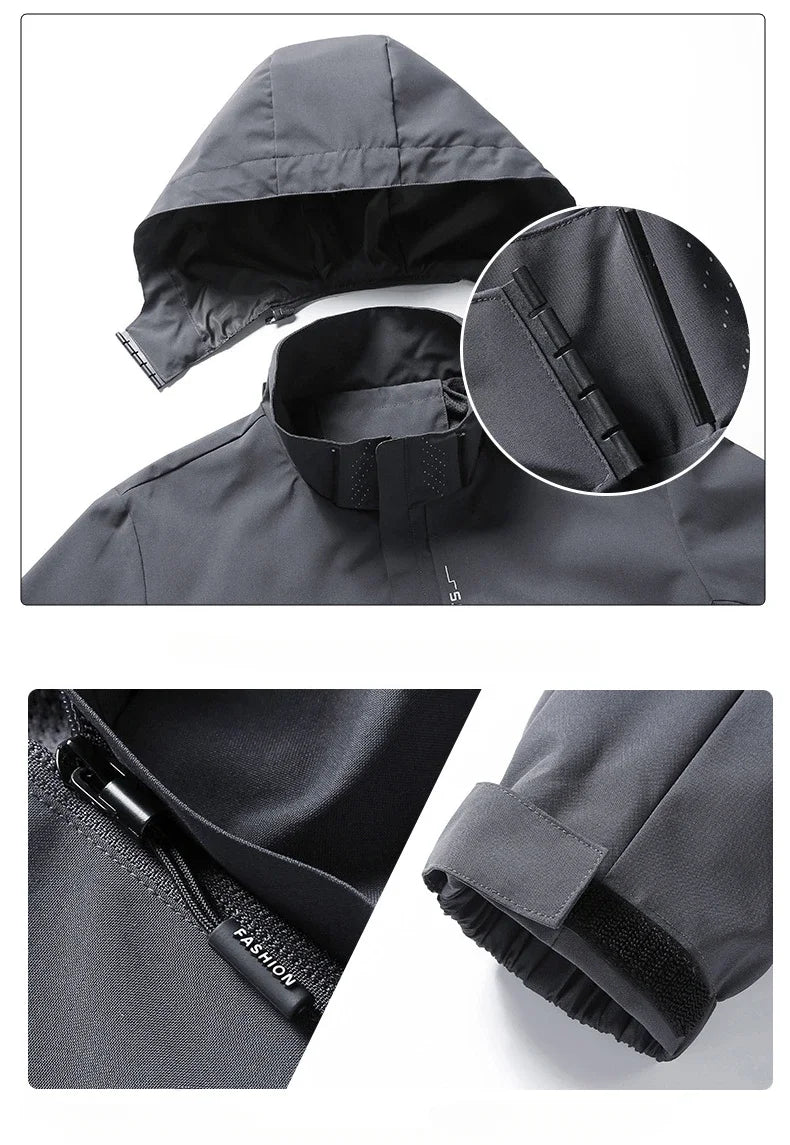 Jaqueta de chuva impermeável masculina leve exterior com capuz capa de chuva ao