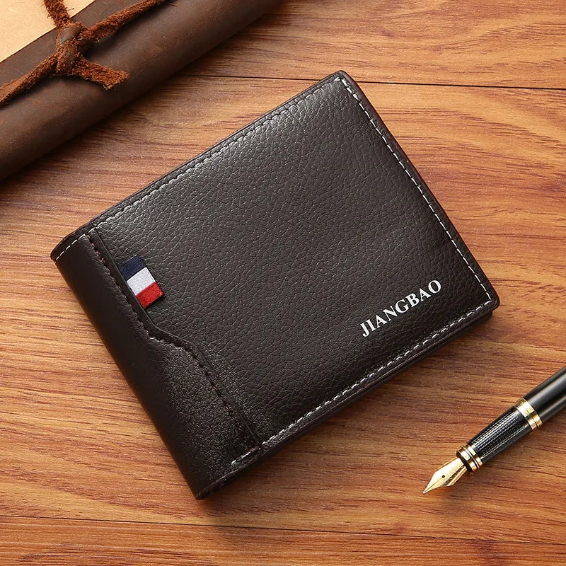 Carteira Bifold Curta Masculina em Couro Sintético Titular de Cartão de Identificação e Crédito Design Sólido e Elegante Ideal para Negócios e Uso Diário!