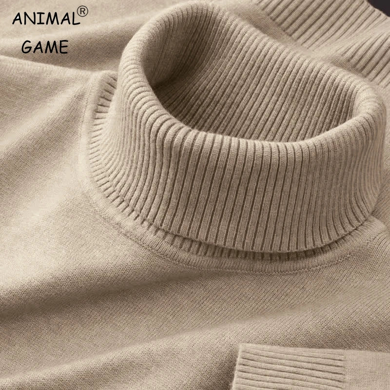 Novos suéteres de malha masculinos, em cores sólidas, com gola alta e respirável. Pullovers quentes para uso ao ar livre, básicos, de streetwear, ideais para o outono e para negócios.