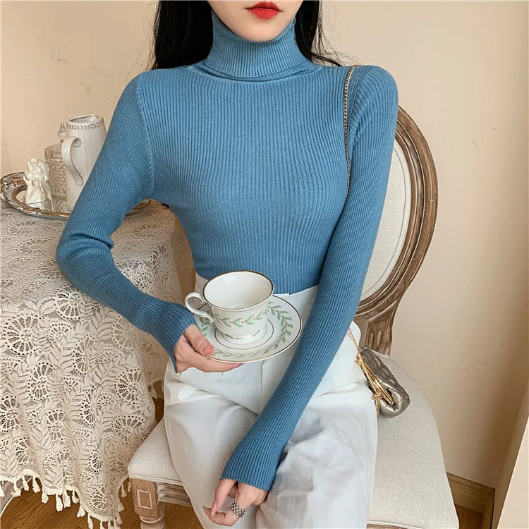 Blusa Feminina de Malha – Outono/Inverno 2025! Prepare-se para os dias mais frios com estilo! Nossa blusa de manga longa apresenta uma gola alta dobrável com delicadas nervuras, oferecendo um toque de elegância.