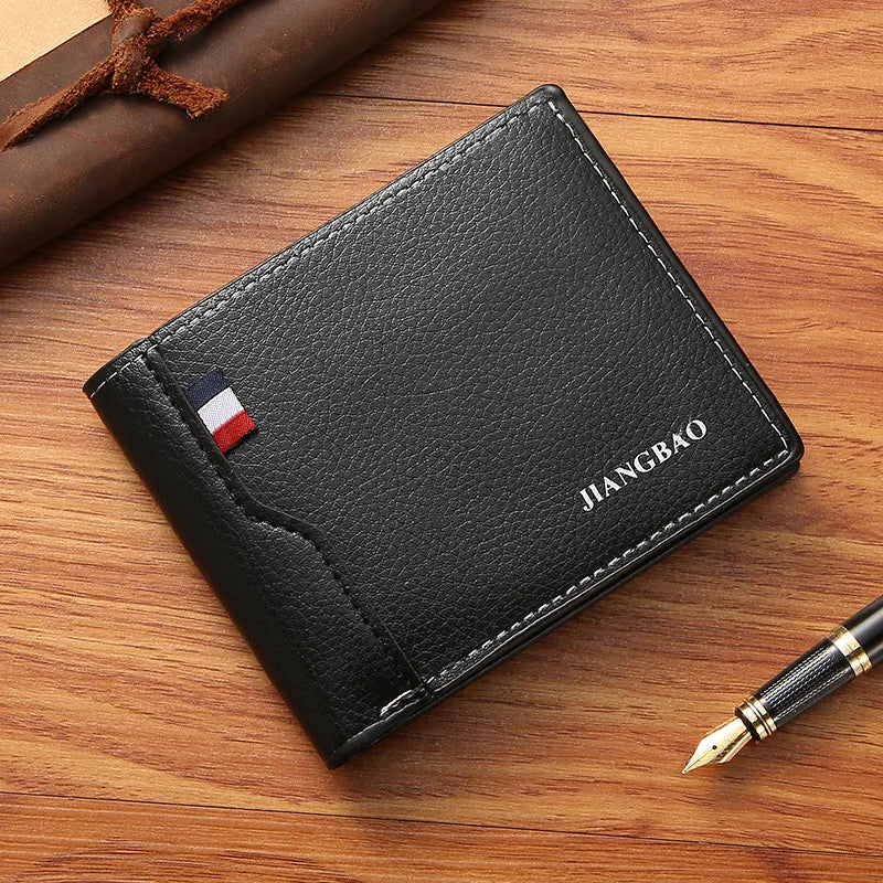 Carteira Bifold Curta Masculina em Couro Sintético Titular de Cartão de Identificação e Crédito Design Sólido e Elegante Ideal para Negócios e Uso Diário!
