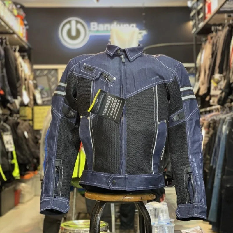 Jaqueta Komine JK006 - Primavera, Respirável, em Denim, Ideal para Corridas e Passeios de Alto Desempenho, com Resistência à Queda. Jaqueta para Motocicleta.