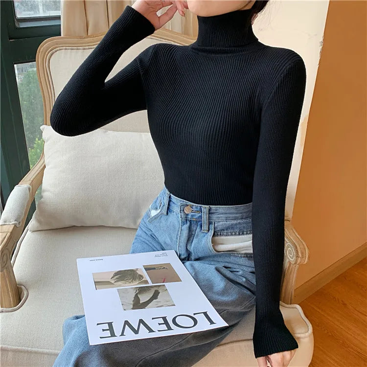 Blusa Feminina de Malha – Outono/Inverno 2025! Prepare-se para os dias mais frios com estilo! Nossa blusa de manga longa apresenta uma gola alta dobrável com delicadas nervuras, oferecendo um toque de elegância.