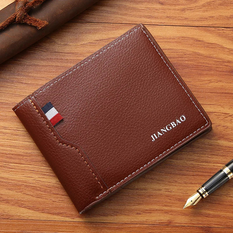 Carteira Bifold Curta Masculina em Couro Sintético Titular de Cartão de Identificação e Crédito Design Sólido e Elegante Ideal para Negócios e Uso Diário!
