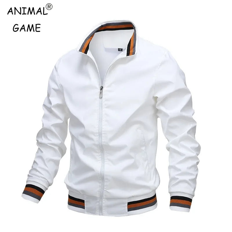 Jaqueta Masculina Casual com Gola para Outono e Inverno - Casaco com Zíper, Ideal para Esportes ao Ar Livre, Blusão à Prova d'Água, Estilo Bombardeiro.