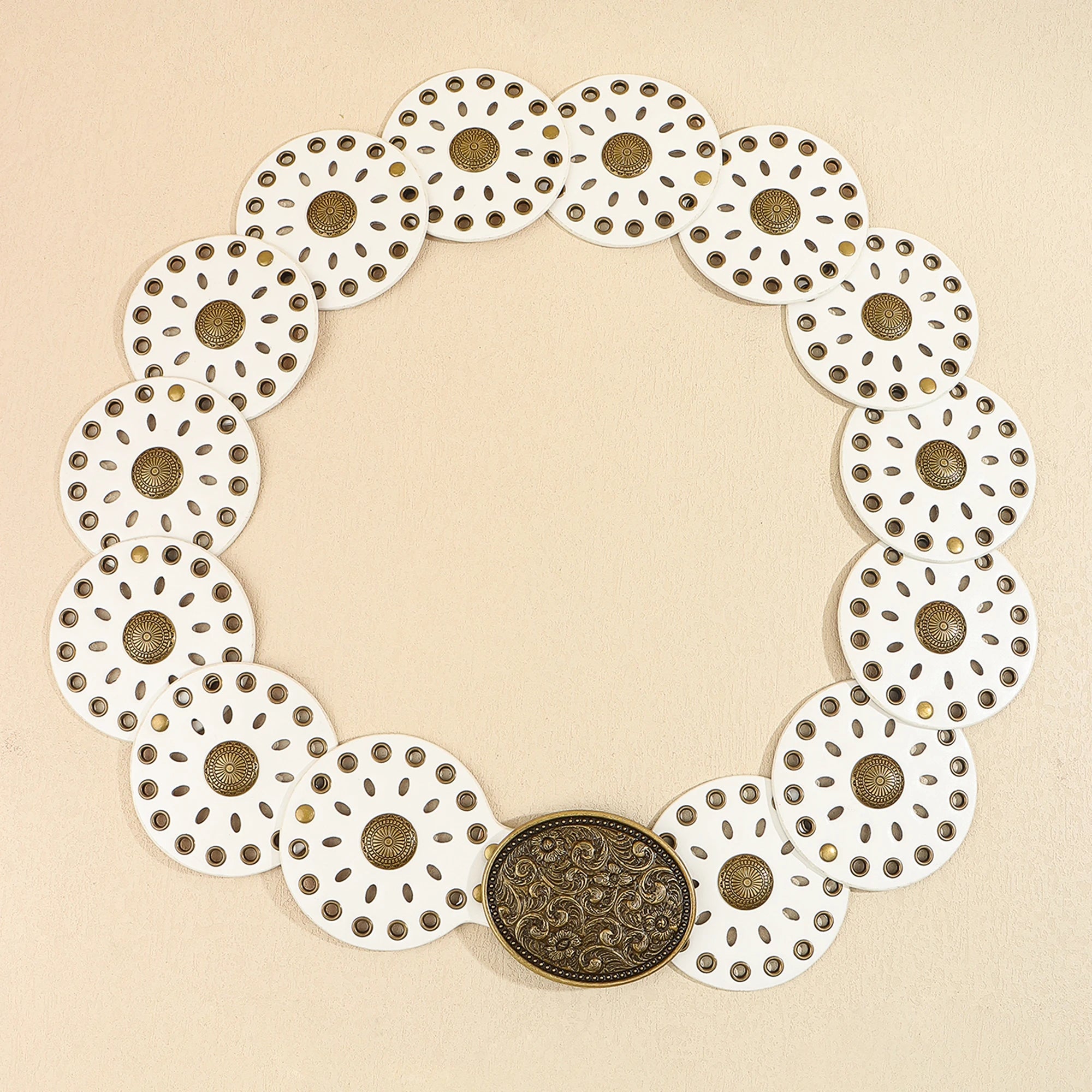 Novo rebite peça redonda cinto estilo étnico para mulheres vintage com saia ca