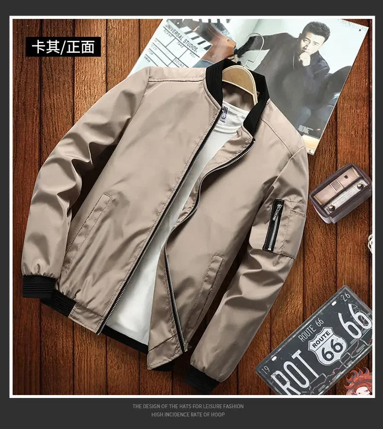 Jaqueta Masculina de Outono - Manga Longa, Uniforme de Beisebol, À Prova de Vento, Ideal para Ciclismo, Jaqueta Fina Sólida com Zíper, Casual e Esportiva para Atividades ao Ar Livre.
