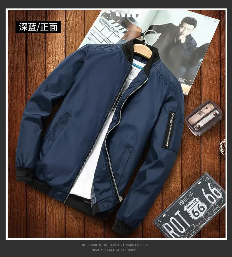 Jaqueta Masculina de Outono - Manga Longa, Uniforme de Beisebol, À Prova de Vento, Ideal para Ciclismo, Jaqueta Fina Sólida com Zíper, Casual e Esportiva para Atividades ao Ar Livre.