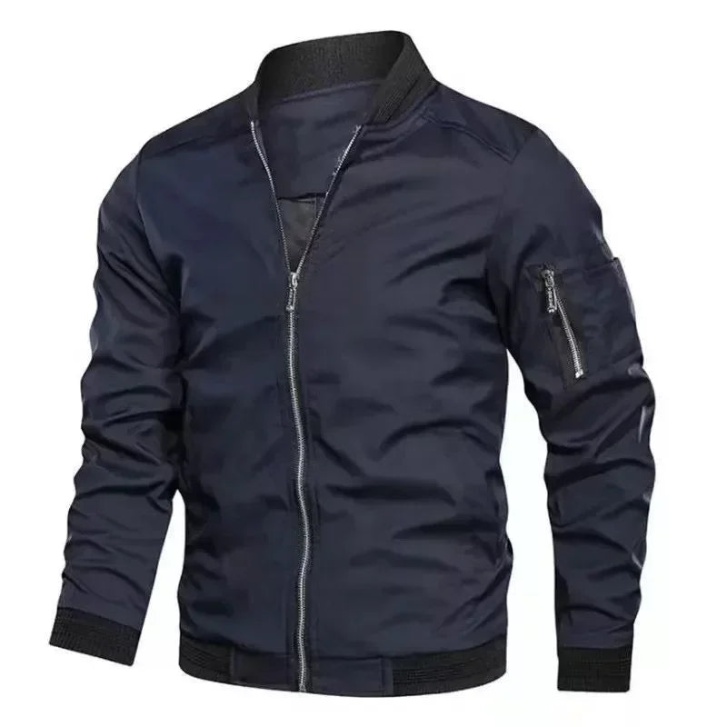 Jaqueta Masculina de Outono - Manga Longa, Uniforme de Beisebol, À Prova de Vento, Ideal para Ciclismo, Jaqueta Fina Sólida com Zíper, Casual e Esportiva para Atividades ao Ar Livre.