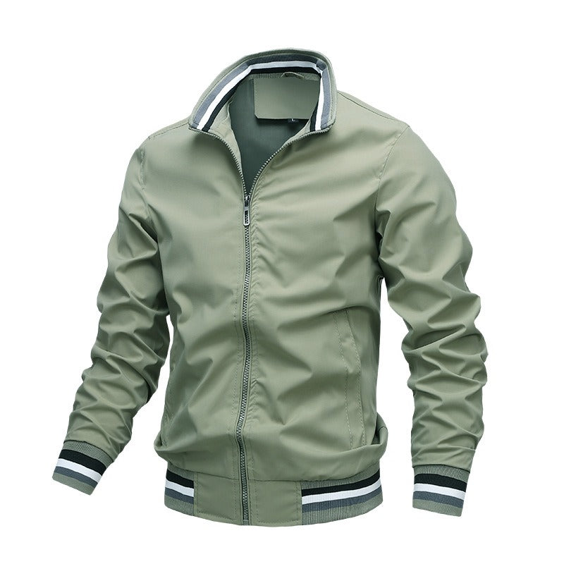 Jaqueta Masculina Casual com Gola para Outono e Inverno - Casaco com Zíper, Ideal para Esportes ao Ar Livre, Blusão à Prova d'Água, Estilo Bombardeiro.