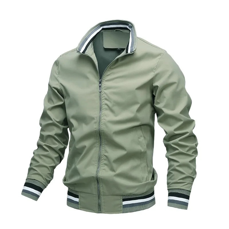 Jaqueta Masculina Casual com Gola para Outono e Inverno - Casaco com Zíper, Ideal para Esportes ao Ar Livre, Blusão à Prova d'Água, Estilo Bombardeiro.