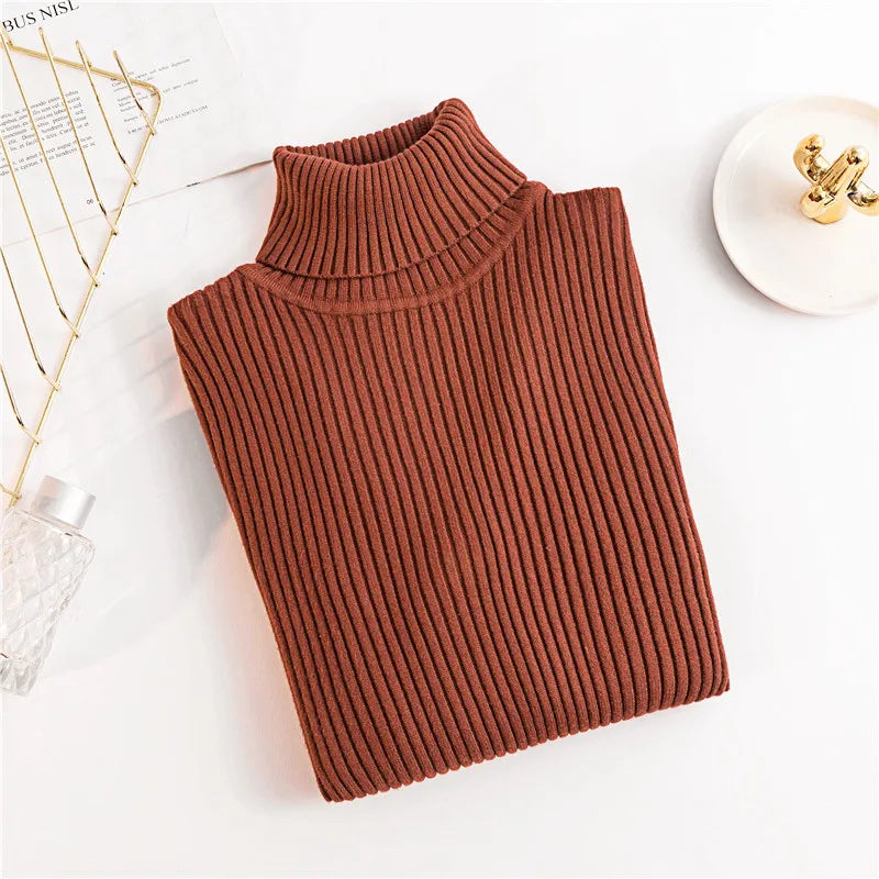 Blusa Feminina de Malha – Outono/Inverno 2025! Prepare-se para os dias mais frios com estilo! Nossa blusa de manga longa apresenta uma gola alta dobrável com delicadas nervuras, oferecendo um toque de elegância.