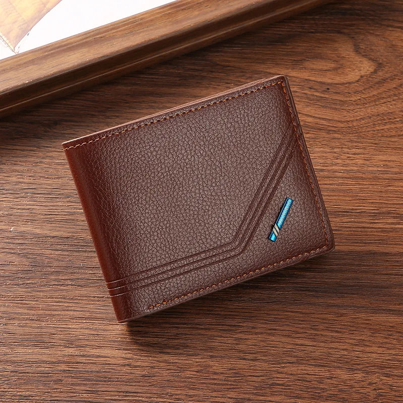 Carteira Bifold Curta Masculina em Couro Sintético Titular de Cartão de Identificação e Crédito Design Sólido e Elegante Ideal para Negócios e Uso Diário!