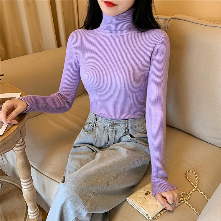 Blusa Feminina de Malha – Outono/Inverno 2025! Prepare-se para os dias mais frios com estilo! Nossa blusa de manga longa apresenta uma gola alta dobrável com delicadas nervuras, oferecendo um toque de elegância.