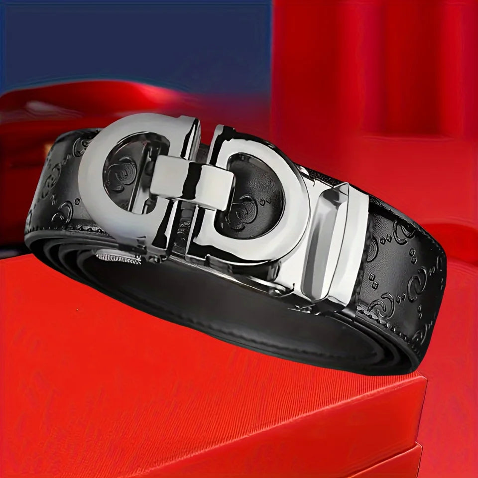Cinto de Negócios Masculino de Designer Com Gravação de Letras e Fivela Automática Cinto Elegante de Alta Qualidade para Adultos e Jovens