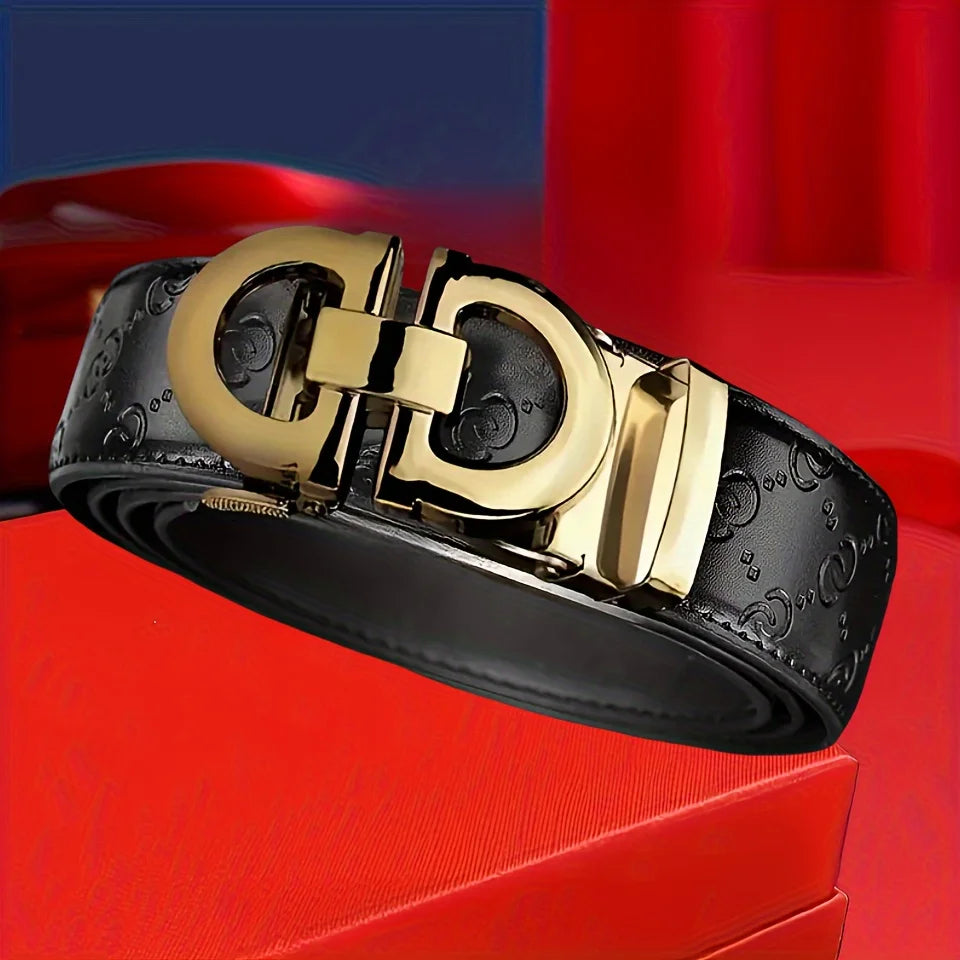 Cinto de Negócios Masculino de Designer Com Gravação de Letras e Fivela Automática Cinto Elegante de Alta Qualidade para Adultos e Jovens