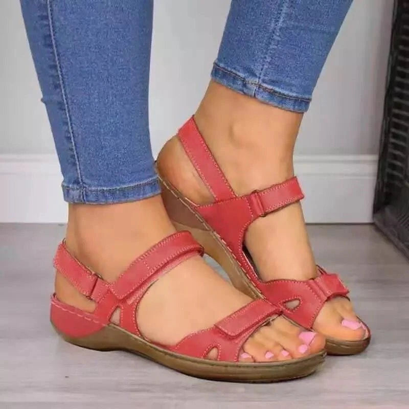 Sandálias Ortopédicas Femininas com Tira no Tornozelo, Sandálias de Praia Confortáveis, Sandálias Planas com Dedo Aberto, Sapatos de Caminhada Planos para Mulheres.