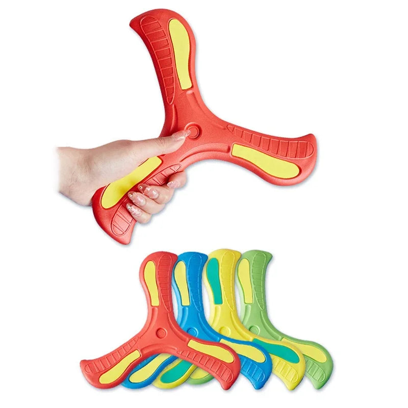 Brinquedo boomerang de três folhas, macio e interativo, para crianças e adultos
