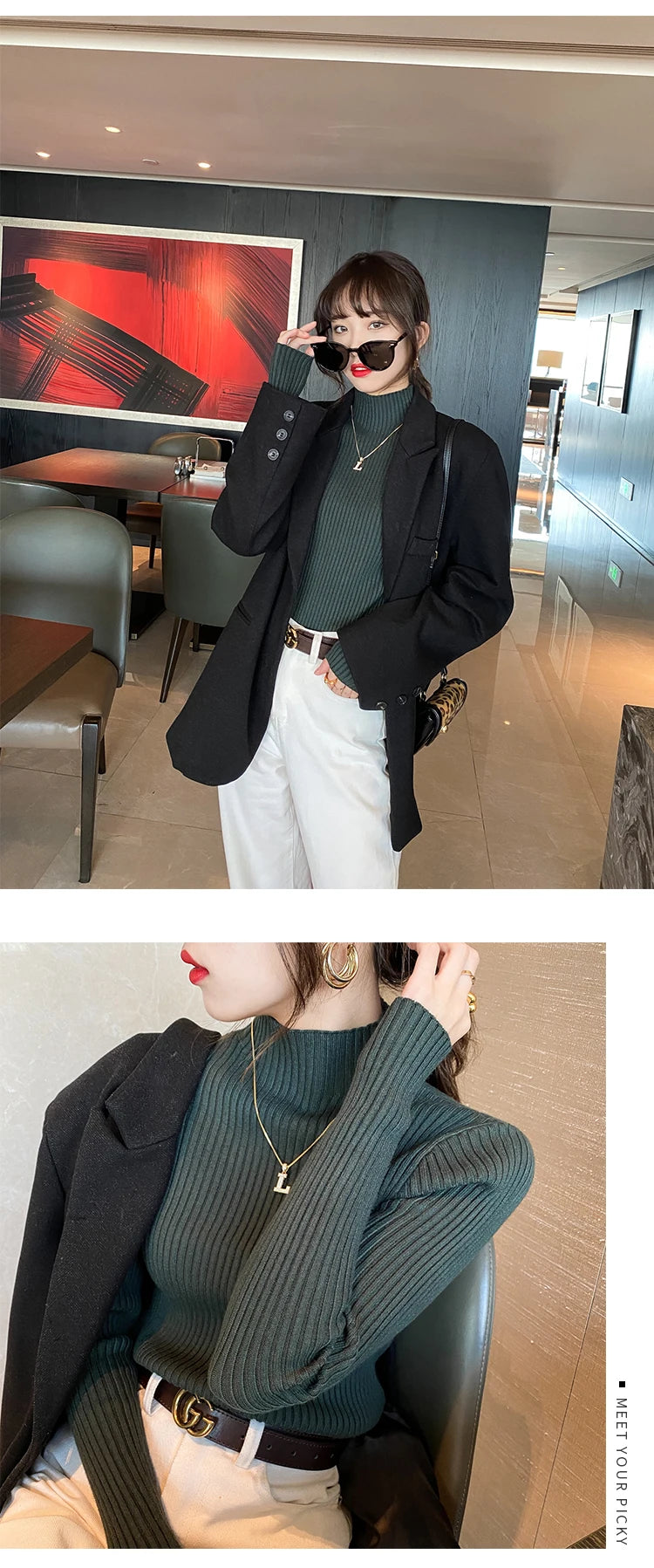Blusa feminina de malha com manga longa e gola alta, ideal para o inverno. Pulôver fino, perfeito para compor looks modernos.