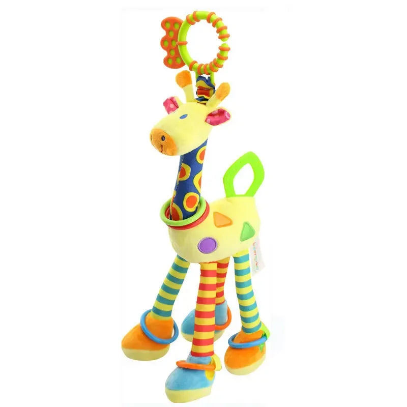 Girafa e zebra de pelúcia macias com sinos e chocalhos, ideal para o desenvolvimento do bebê. Brinquedo com mordedor, perfeito para presentear recém-nascidos.