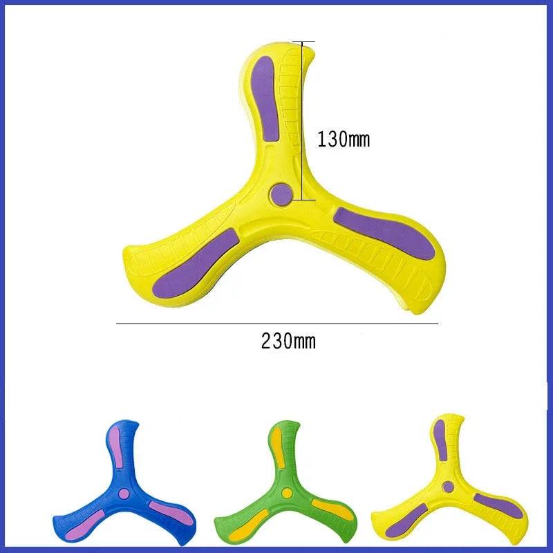 Brinquedo boomerang de três folhas, macio e interativo, para crianças e adultos