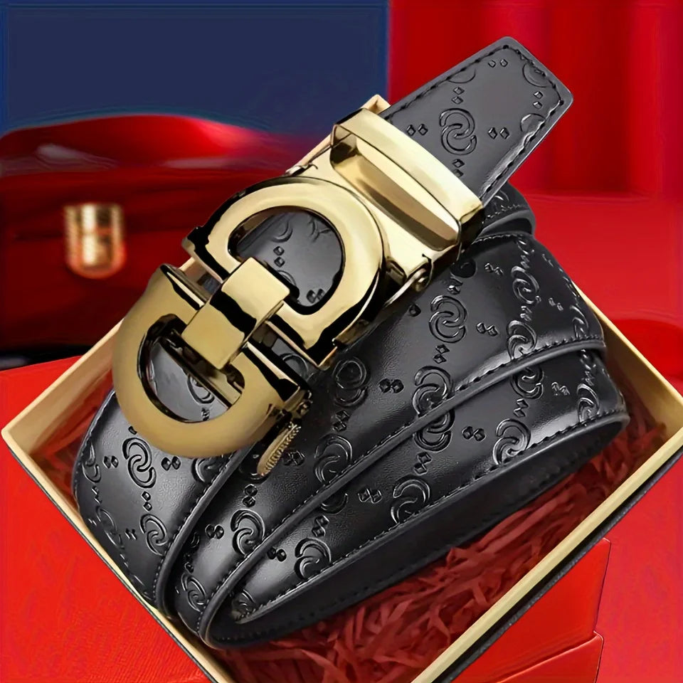 Cinto de Negócios Masculino de Designer Com Gravação de Letras e Fivela Automática Cinto Elegante de Alta Qualidade para Adultos e Jovens