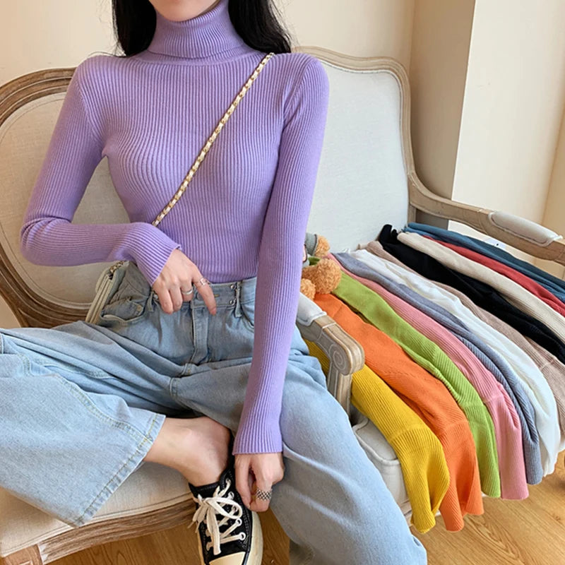 Blusa Feminina de Malha – Outono/Inverno 2025! Prepare-se para os dias mais frios com estilo! Nossa blusa de manga longa apresenta uma gola alta dobrável com delicadas nervuras, oferecendo um toque de elegância.
