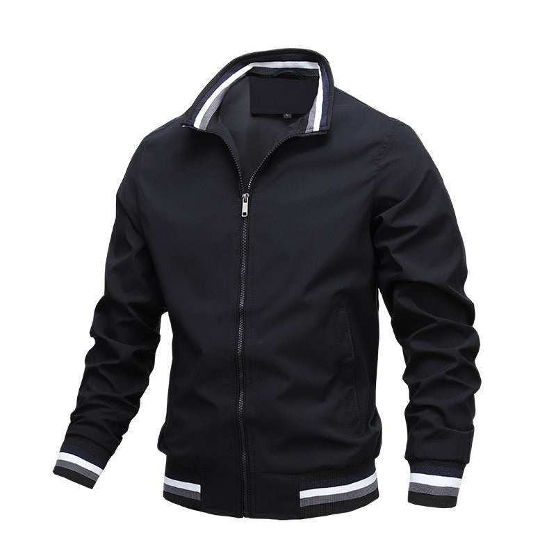 Jaqueta Masculina Casual com Gola para Outono e Inverno - Casaco com Zíper, Ideal para Esportes ao Ar Livre, Blusão à Prova d'Água, Estilo Bombardeiro.