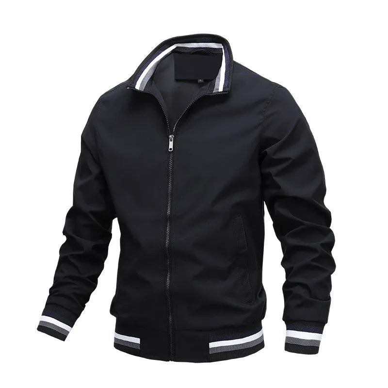 Jaqueta Masculina Casual com Gola para Outono e Inverno - Casaco com Zíper, Ideal para Esportes ao Ar Livre, Blusão à Prova d'Água, Estilo Bombardeiro.