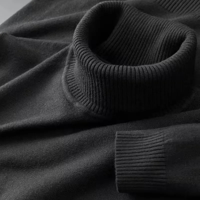 Novos suéteres de malha masculinos, em cores sólidas, com gola alta e respirável. Pullovers quentes para uso ao ar livre, básicos, de streetwear, ideais para o outono e para negócios.