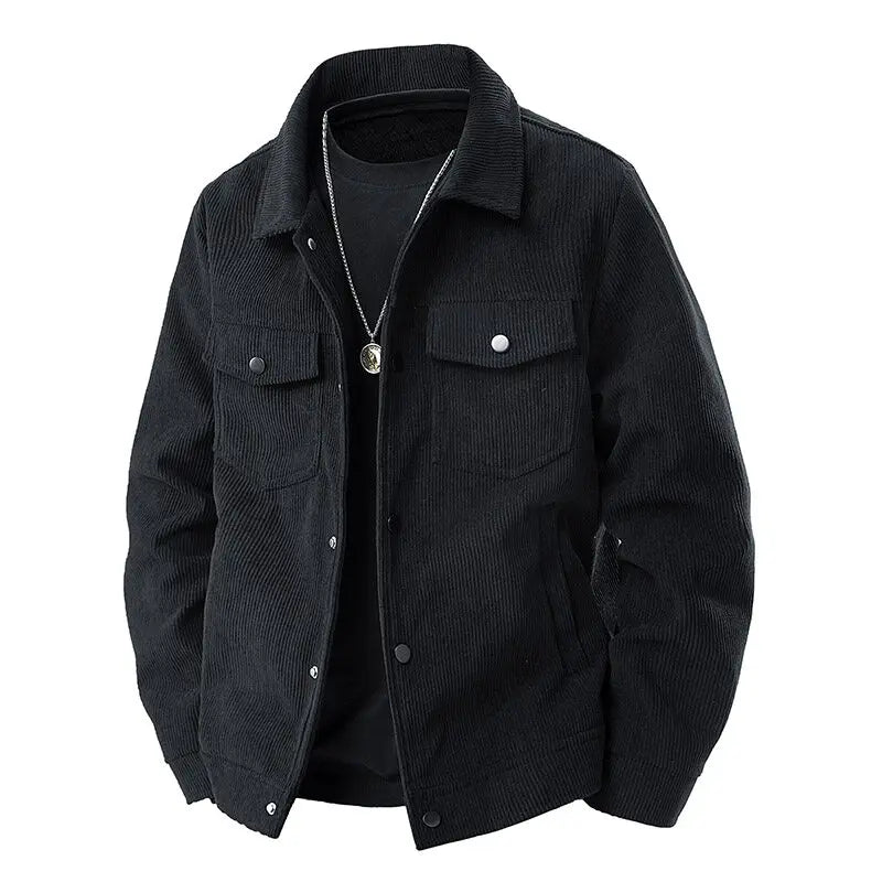 Jaqueta de lapela de veludo masculina para primavera e outono, nova marca retro americana, solta e bonita, com múltiplos bolsos.