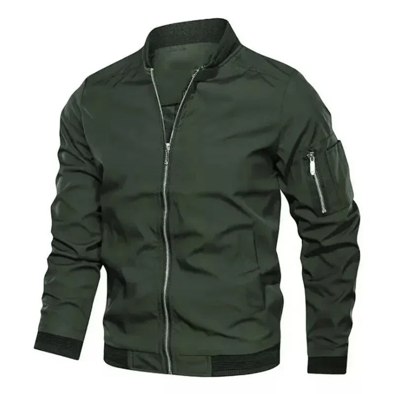 Jaqueta Masculina de Outono - Manga Longa, Uniforme de Beisebol, À Prova de Vento, Ideal para Ciclismo, Jaqueta Fina Sólida com Zíper, Casual e Esportiva para Atividades ao Ar Livre.