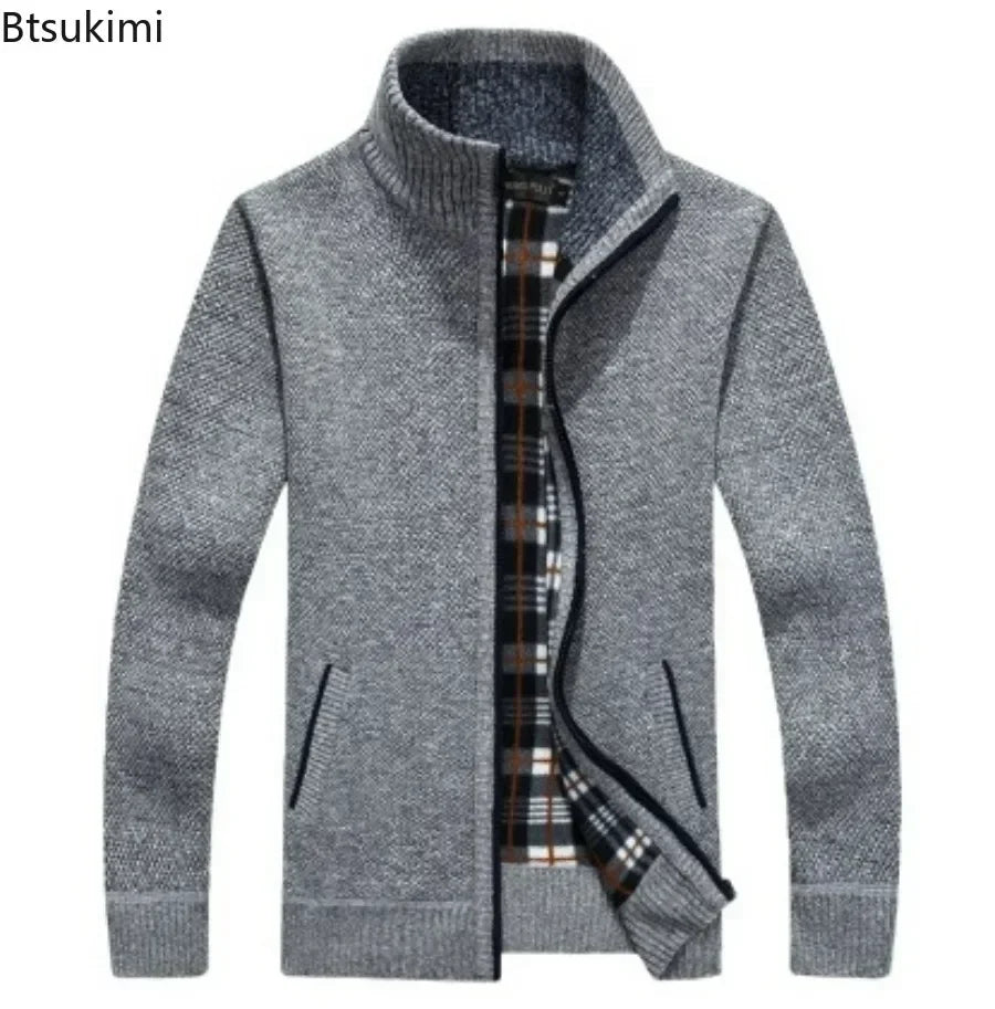 Jaquetas de malha masculinas para outono e inverno, grossas, macias e quentes, com mangas longas e gola. Perfeitas para um estilo casual e moderno.