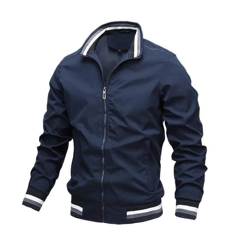 Jaqueta Masculina Casual com Gola para Outono e Inverno - Casaco com Zíper, Ideal para Esportes ao Ar Livre, Blusão à Prova d'Água, Estilo Bombardeiro.