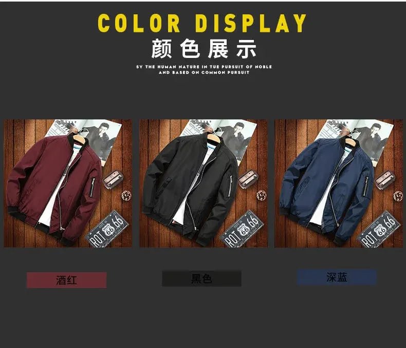 Jaqueta Masculina de Outono - Manga Longa, Uniforme de Beisebol, À Prova de Vento, Ideal para Ciclismo, Jaqueta Fina Sólida com Zíper, Casual e Esportiva para Atividades ao Ar Livre.