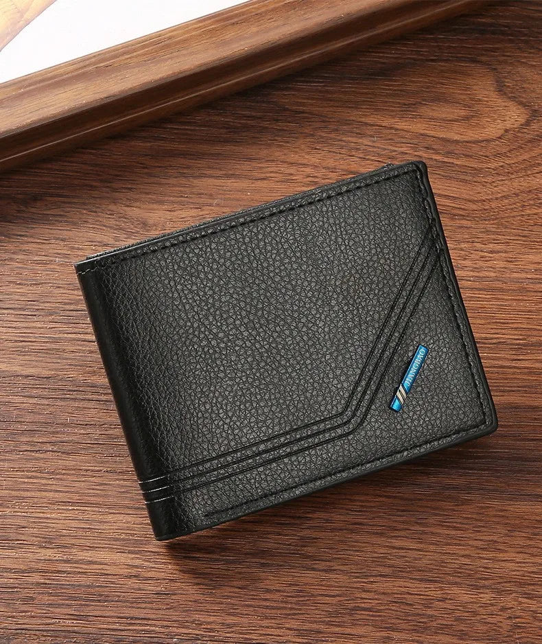 Carteira Bifold Curta Masculina em Couro Sintético Titular de Cartão de Identificação e Crédito Design Sólido e Elegante Ideal para Negócios e Uso Diário!