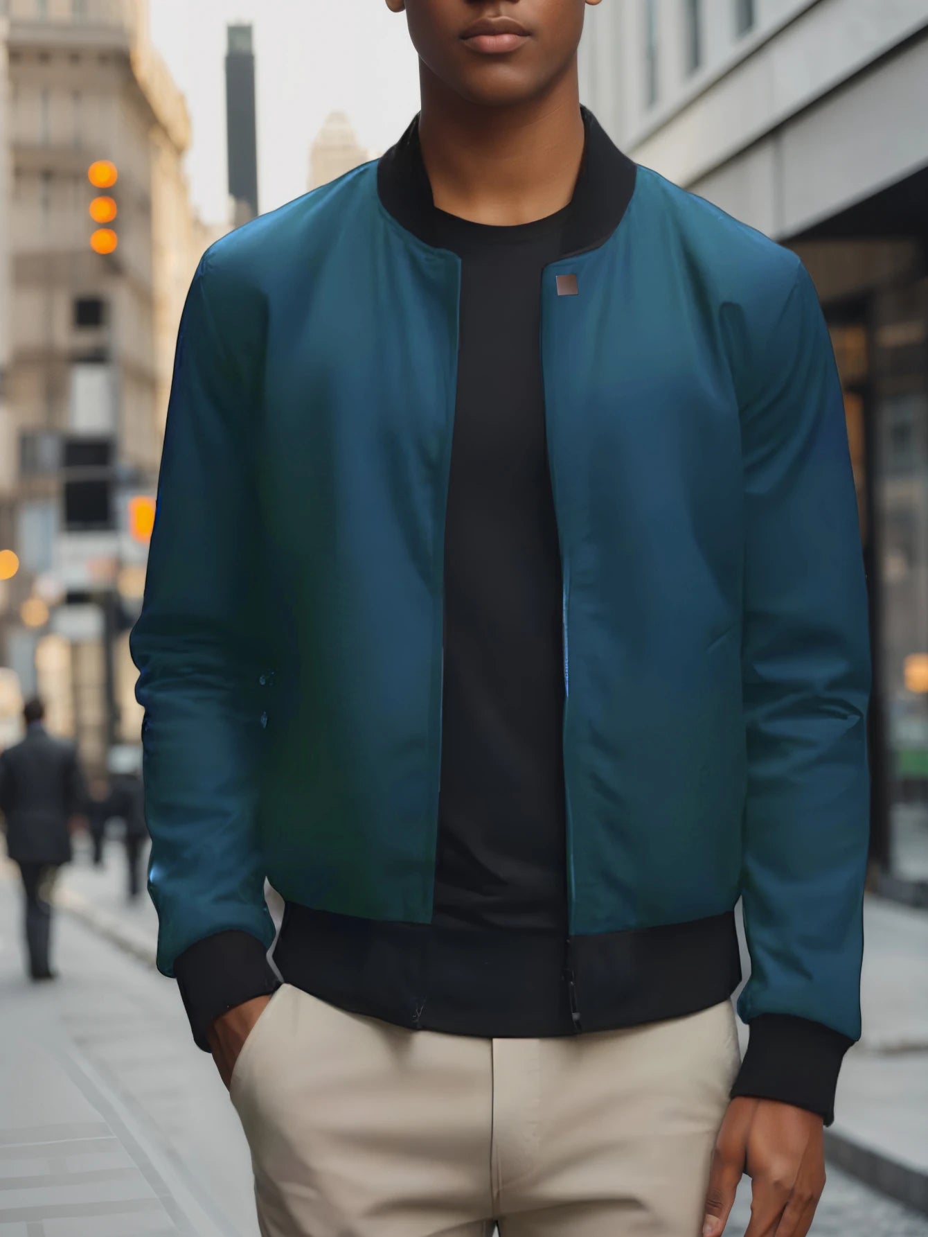 Jaqueta Masculina de Gola de Beisebol - Nova para Primavera e Outono de 2024, Curta, Solta, em Cor Sólida, Estilo Casual e de Negócios, Casaco Fino em Tendência.