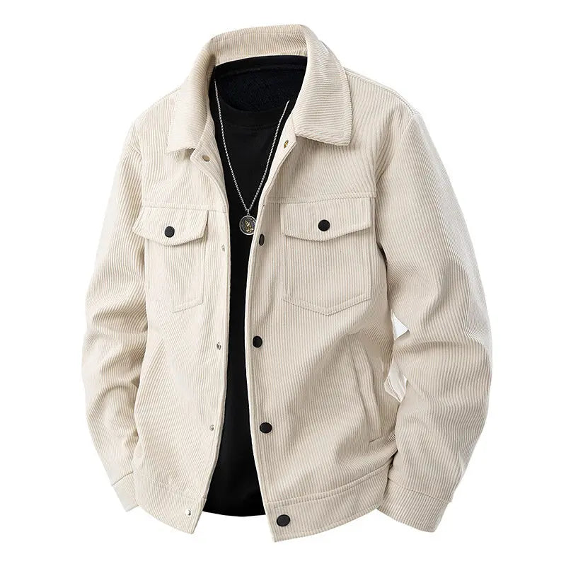 Jaqueta de lapela de veludo masculina para primavera e outono, nova marca retro americana, solta e bonita, com múltiplos bolsos.