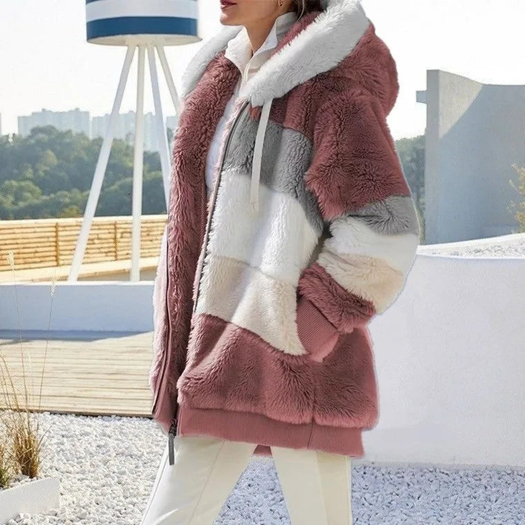 Jaqueta Oversized Feminina - Nova para Outono e Inverno de 2023, Quente, com Bolso de Pelúcia e Capuz, Estilo Streetwear, Solta, Roupas Externas para Mulheres.