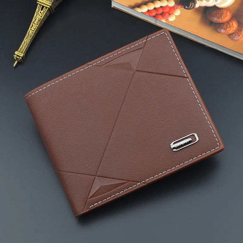 Carteira Bifold Curta Masculina em Couro Sintético Titular de Cartão de Identificação e Crédito Design Sólido e Elegante Ideal para Negócios e Uso Diário!
