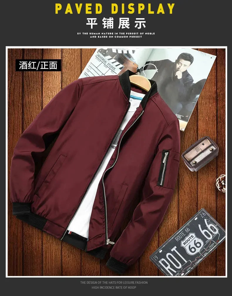 Jaqueta Masculina de Outono - Manga Longa, Uniforme de Beisebol, À Prova de Vento, Ideal para Ciclismo, Jaqueta Fina Sólida com Zíper, Casual e Esportiva para Atividades ao Ar Livre.