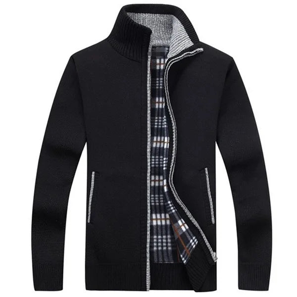 Jaquetas de malha masculinas para outono e inverno, grossas, macias e quentes, com mangas longas e gola. Perfeitas para um estilo casual e moderno.