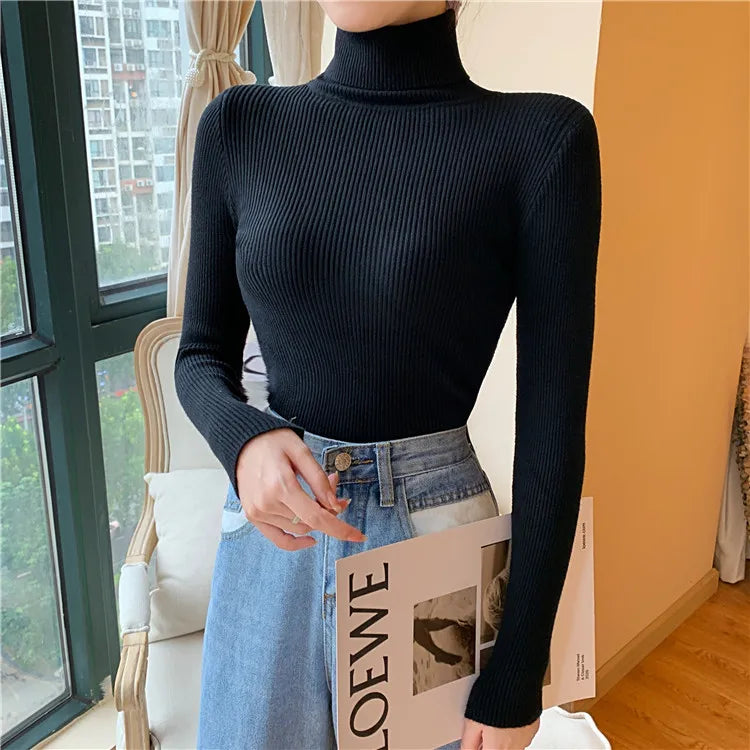 Blusa Feminina de Malha – Outono/Inverno 2025! Prepare-se para os dias mais frios com estilo! Nossa blusa de manga longa apresenta uma gola alta dobrável com delicadas nervuras, oferecendo um toque de elegância.